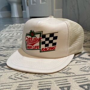 Vintage Miller High Life Racing White Trucker Hat